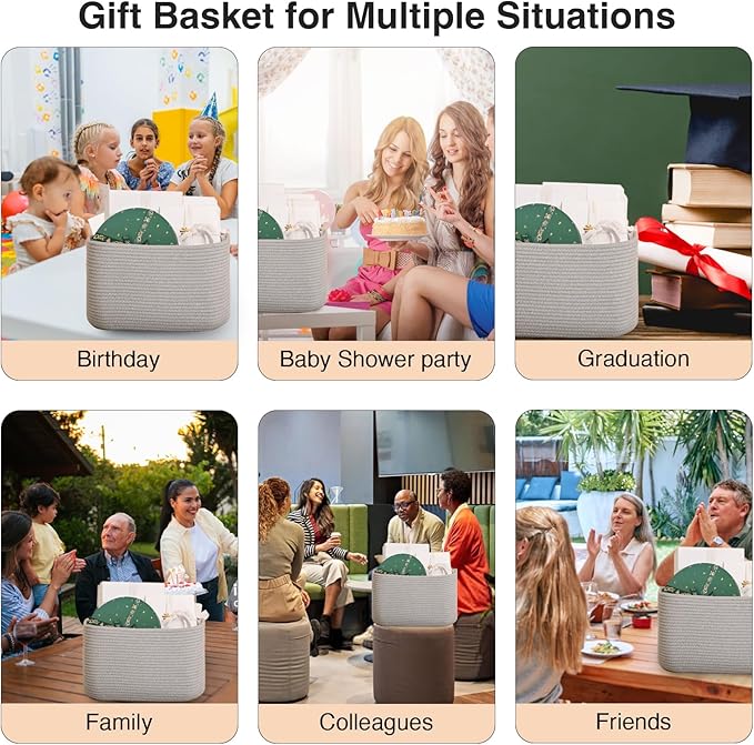 Woven Cotton Rope Storage Basket for Organizing, Cute Decorative Baskets for Gifts Empty, Organizer Bins for Dog Toy, Baby Laundry, 15“×11”×9.5“, Light Grey