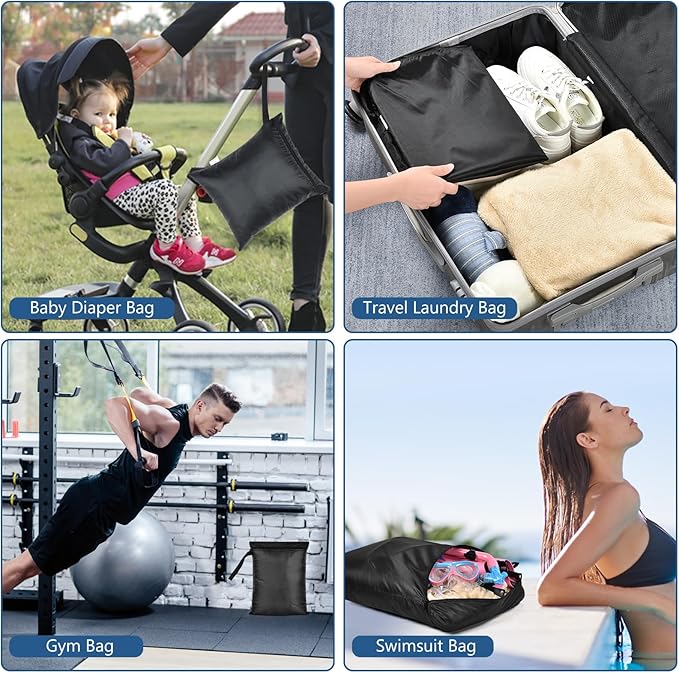 OTraki 2PCS Small Wet Bag for Swimsuit 12x14 Inch Wet Clothes Bag with Handle & Zippered Reusable Wet Dry Bag Waterproof Storage Bag for Beach Pool Yoga Gym, Black