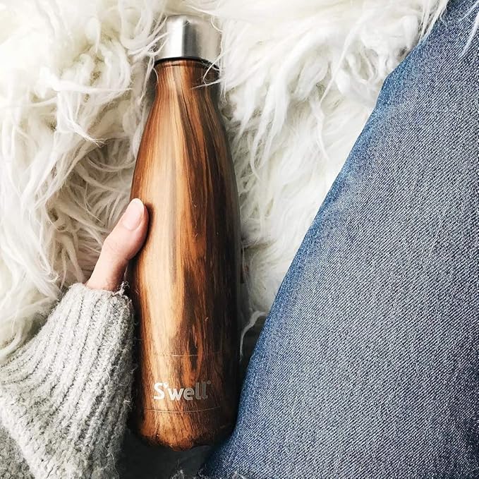 S'well Stainless Steel Water Bottle, 17oz, Teakwood, Triple Layered Vacuum Insulated Containers Keeps Drinks Cold for 36 Hours and Hot for 18, BPA Free, Perfect for On the Go
