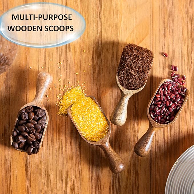 Wooden Scoops for Canisters 4PCS Acacia Wooden Scoop for Jars Mini Measuring Spoons for Ground Coffee Scoops Wood Scoops for Seasoning Bath Salt Laundry Detergent Shovel Measuring-Multipurpose