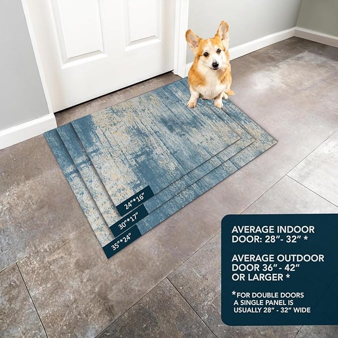 Ultra Thin Door Mat Indoor Entrance, 1/10 in Thin Door Mats for Inside Entry, Non-Slip Rubber Backing Washable Doormat, Fade Resistant, Absorbent, Low Profile Dirt Trapper, 30"X17",Distressed