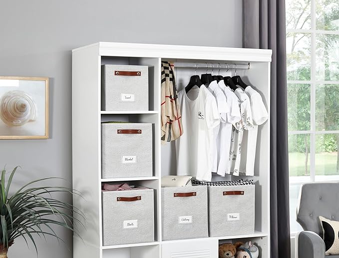 DECOMOMO Storage Cubes, 13x13x13 Storage Cube Bins with Labels, Fabric Organizer Bins (13" / 6pcs, Light Texture Grey)