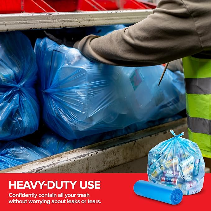Heavy-Duty Blue Recycling Bags, 120-Pack Blue Garbage Bags For Recycling | 33-Gallon Capacity| Commercial, Industrial or Home Use