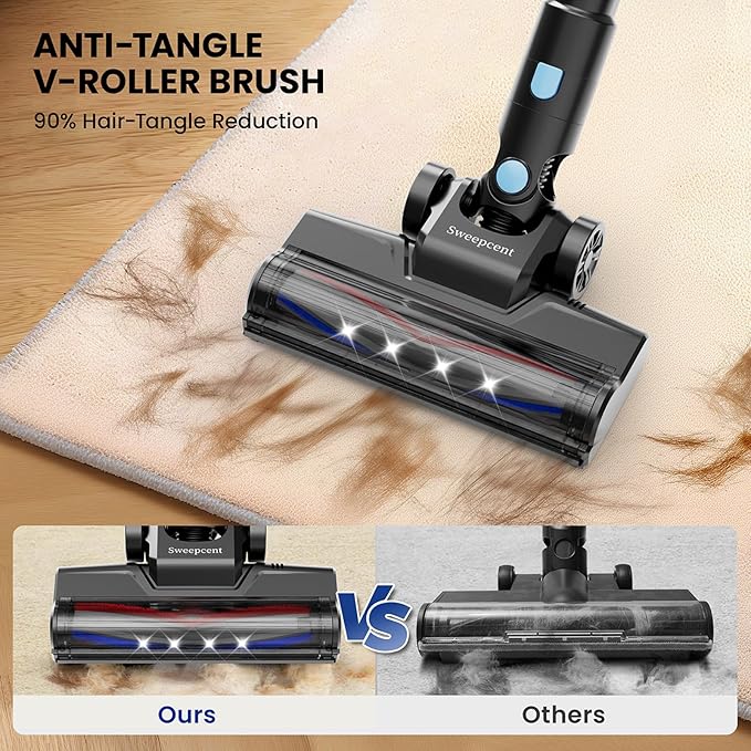 Cordless Vacuum Cleaner with 35kPa Suction Vacuum Cleaner, Lightweight Stick Vacuum Cordless for Pet Hair, Carpet, Hard Floors