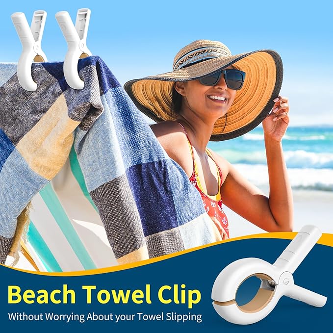 Senbowe 12 Pack Beach Towel Clips, Heavy Duty Plastic Clothes Pins, Windproof Clothes Clips to Dry on Clothesline and Hanging Rack