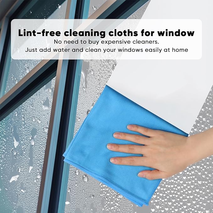 HOMEXCEL Microfiber Glass Cleaning Cloth 12 PK, Lint Free Streak Free, Reusable Cleaning Cloth for Cleaning Windows, Glasses, Mirrors, Screens, Stainless Steel, and More Blue-12”×12”