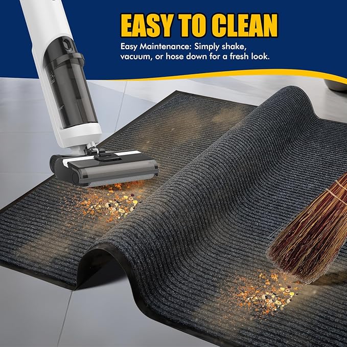Extra Large Indoor/Outdoor Entrance Mat - 4 x 15 Feet, Rubber Border Door Mat Heavy Duty, Waterproof, Low-Profile, Easy to Clean, Rubber Entry Mat,Commercial Floor Mat, Charcoal Grey