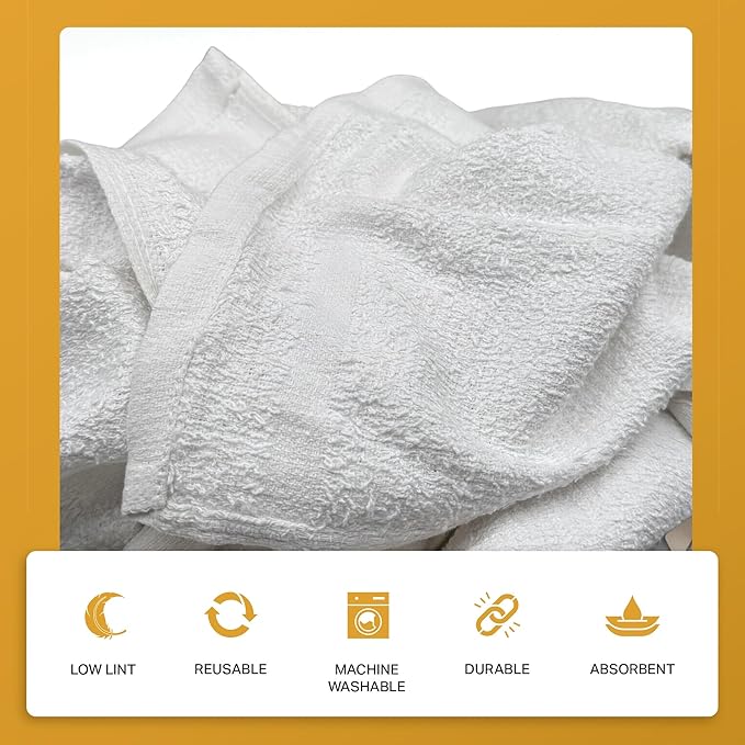 Angel-in-Armor White Terry Cloth Rags (16” x 19”) – 25lb Bulk Box of 100% Cotton Cleaning Rags – Reclaimed Towels for Plumbers, Shop Use, Janitorial, and Commercial Cleaning