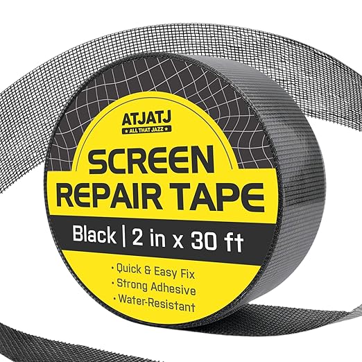 2in x 30ft (360in) Window Screen Repair Tape, Screen Door Replacement Kit, Mosquito Net Repair Tape, Window Net Screen Patch, Mesh Tape for Drywall Repair, Screen Patches for Ripped Screen, Black