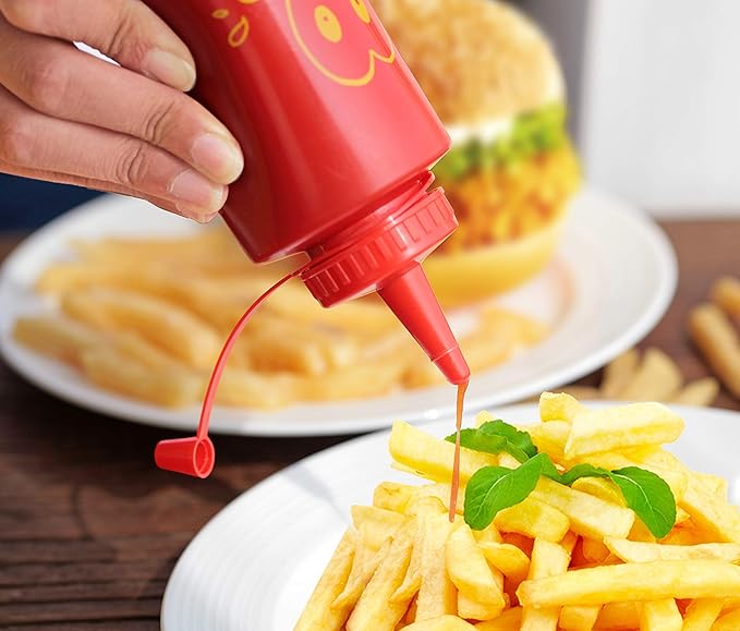 New Star Foodservice 28560 Smiley Faces Squeeze Bottle Set, Plastic, Red, Yellow, and Clear, 12 oz