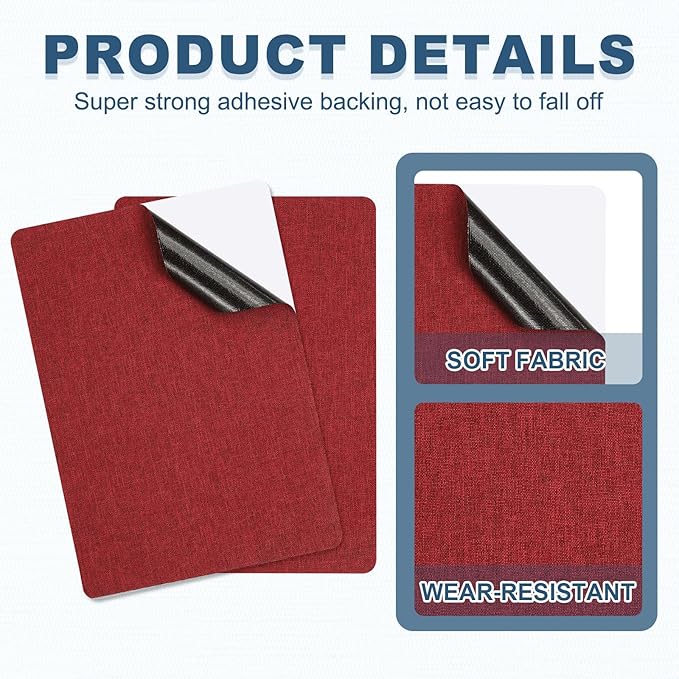 PATIKIL 8x11 Inch Linen Repair Patches, 2Pcs Self-Adhesive Fabric Patch for Sofas Tote Bags Furniture Car Seats Clothes Tents, Red