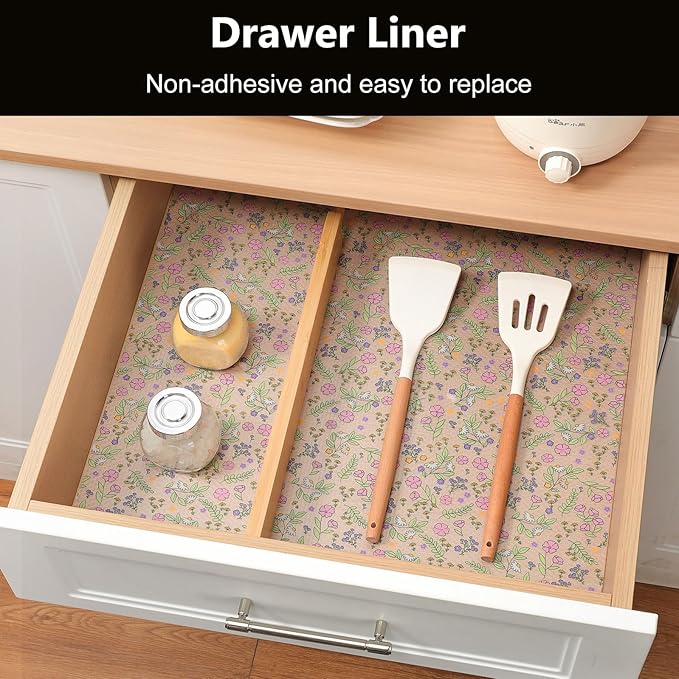 INNOLITES Non-Slip Shelf Liner – Cabinet & Drawer Liner Non-Adhesive – Waterproof Oil-Proof – Durable EVA with Floral for Kitchen Cabinets Refrigerator – BPA-Free, Easy to Cut 11.8" x 118"