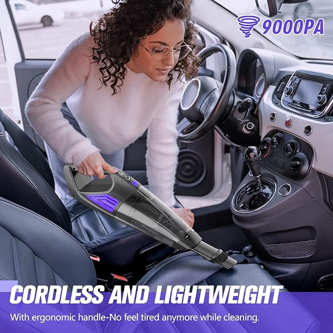 Handheld Vacuum Cordless Cleaner,Powerful Portable and Dust Buster Hand Vcauum Rechargeable with Large-Capacity Battery for CarPetOfficeHome (Dark Purple)