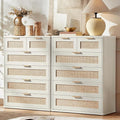 LEYAOYAO White Dresser for Bedroom Set of 2, 42" Tall Chest of Drawers, Modern 6 Drawers Boho Rattan Dressers with Storage, Dresser Wooden Closet Organizer for Living Room, Hallway