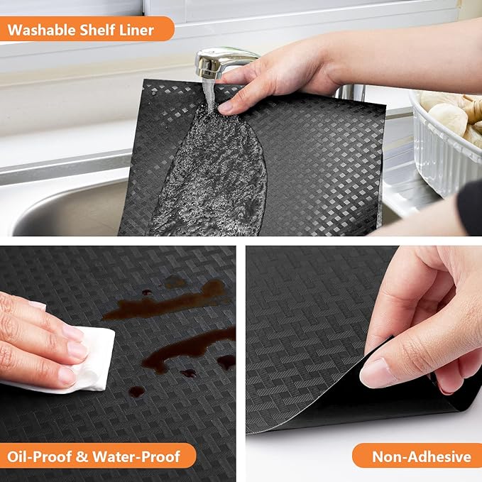 Shelf Liners for Kitchen Cabinets Refrigerator Liners Waterproof & Oil-Proof Kitchen Cupboard Liner Non-Slip Drawer Mats EVA Material Non Adhesive Fridge Liner for Shelves - Black 23.6 x 393.7 Inches