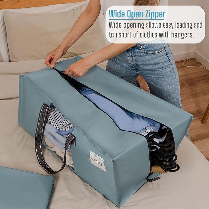 VENO 2 Pack Moving Bags for College, Heavy-Duty Storage Totes, Moving Boxes and Wardrobe Packing Supplies Alternative - Extra Large Durable Laundry Bags for Clothes (Light Blue Matte, 2 Pack)