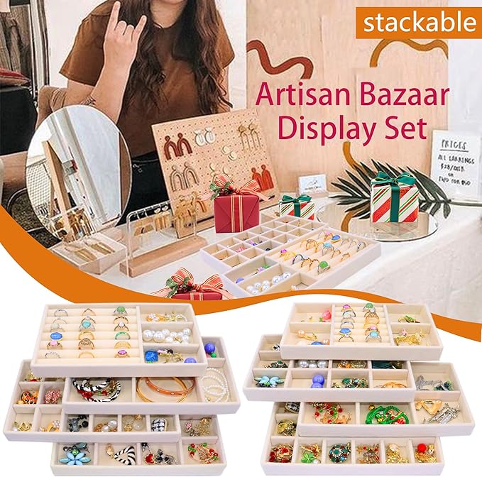 Jewelry Organizer Drawer 8 Set Jewelry Boxes Velvet Jewelry Drawer Organizer Stackable Jewelry Tray for Earring Necklace Display
