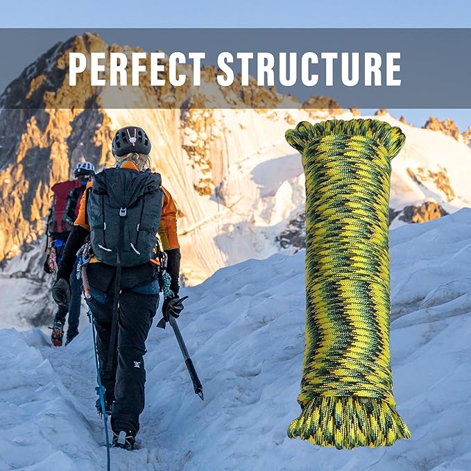 Braid 7 Strand Outdoor Survival Paracord Polyester Rope Nylon Rope Mix Thick Heavy Duty Ropes 5/32'' 100ft 2Packs High Strength Perfect for Clothesrope Camping Hiking and Other Outdoor Activities