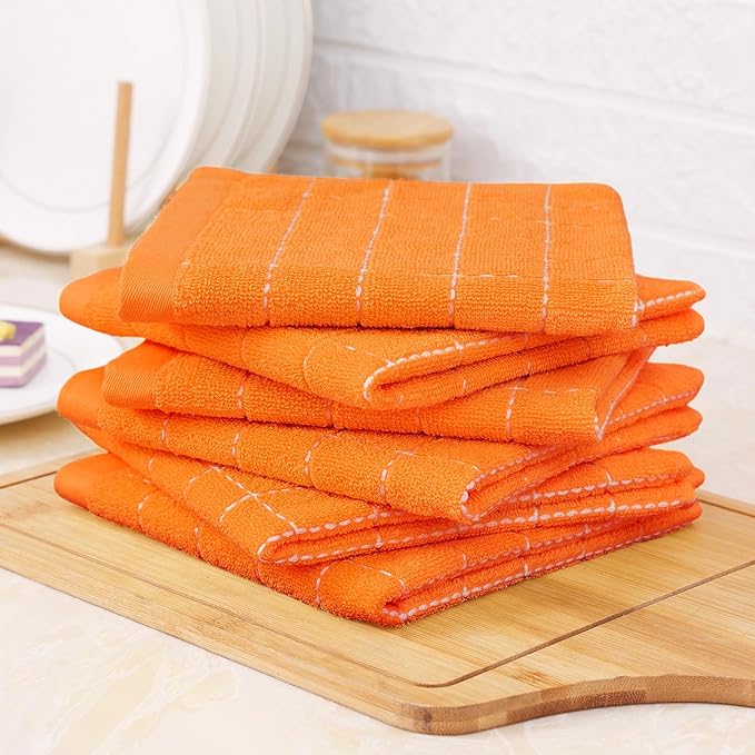 Homaxy 100% Cotton Terry Kitchen Dish Cloths, Ultra Soft and Absorbent Dish Towels for Kitchen, Perfect for Drying and Washing Dishes, 12 Pack, 12 x 12 Inches, Orange