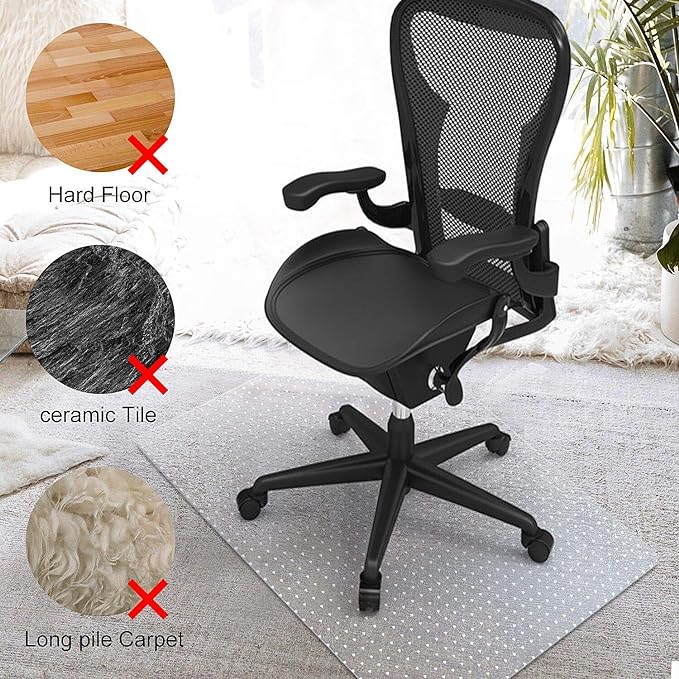 Kuyal Desk Chair Mat for Carpet, 46'' x 72'' Rectangle Transparent Mats for Chairs Good for Desks, Office and Home, Easy Glide, Protects Floors for Low and No Pile Carpeted Floors
