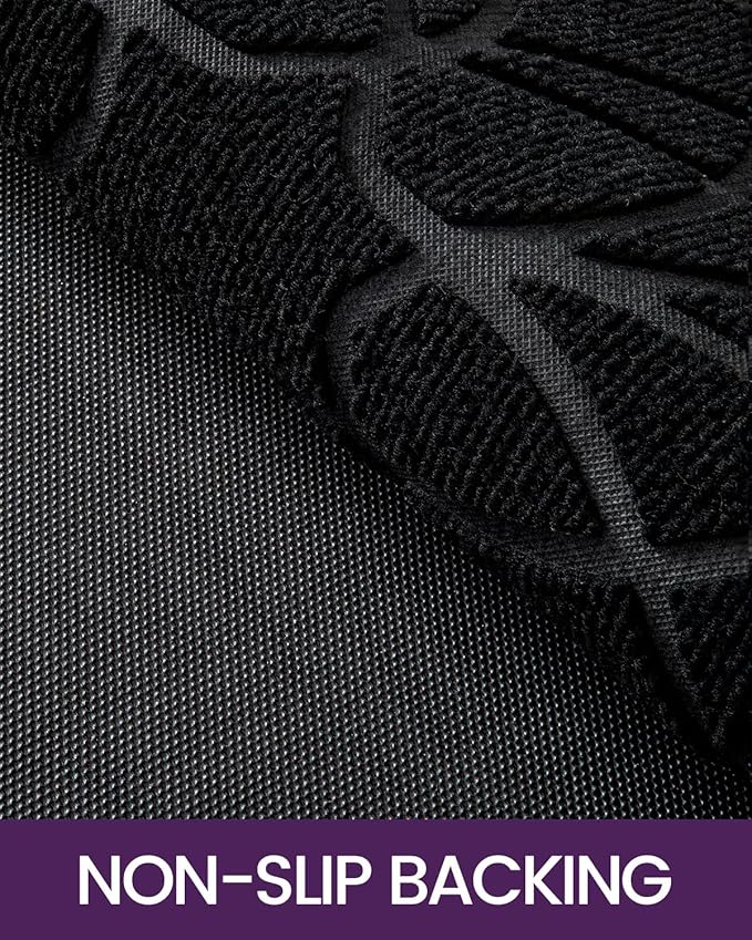 DEXI Front Door Mat Outside Entrance, Heavy Duty Non Slip Low Profile Doormat for Entryway, Trap Dirt and Moisture Welcome Mats, Easy Clean, Patio, Garage, 17x29, Black