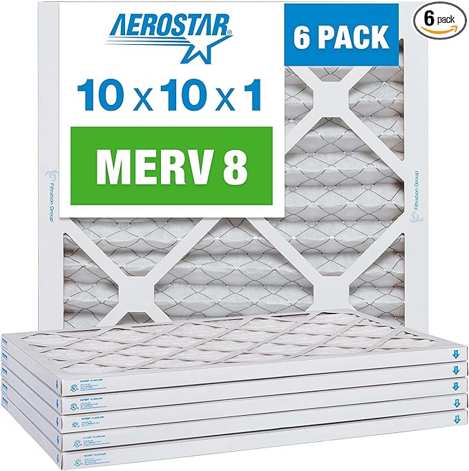 Aerostar 10x10x1 MERV 8, Pleated Air Filter, 10x10x1, Box of 6, Made in the USA