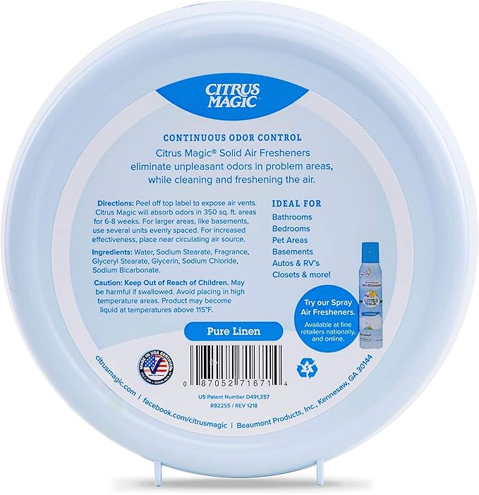 Citrus Magic Odor Absorbing Solid Air Freshener, Pure Linen, 8-Ounce, Pack of 1