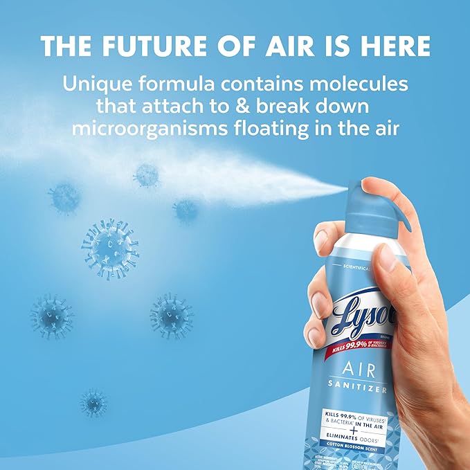 Lysol Air Sanitizer Spray with Odor Eliminator for Home & Office, Sanitizing Spray, Air Freshener Alternative, Cotton Blossom Scent, 10 oz (Pack of 3)