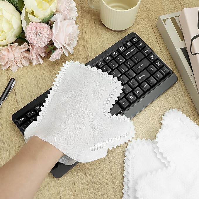 QWORK White Microfiber Dusting Gloves, 60 Pieces Dusting Mitt, Wipes Feather Dusters, Dual-Sided Disposable