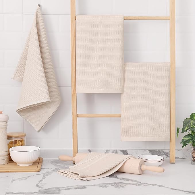 Homaxy 100% Cotton Waffle Weave Kitchen Towels - 6 Pack Soft and Absorbent Dish Towels - 16 x 26 Inches Quick Dry Hand Towels - Beige