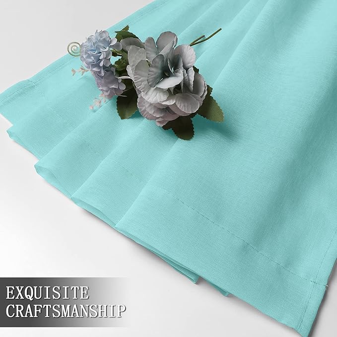 Tollpiz Sheer Curtains Linen Textured Living Room Curtain Sheers Light Filtering Rod Pocket Voile Curtains for Bedroom, 42 x 63 inches Long, Crystal Blue, Set of 2 Panels
