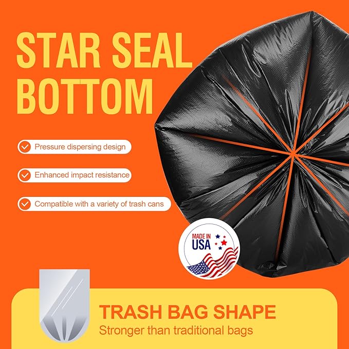 Delxo 40-45 Gallon Black Trash Bags, 125 Count – Heavy Duty Contractor Garbage Bags, Thick, Durable & Puncture-Resistant Plastic – Made in USA for Kitchen, Yard & Commercial Use