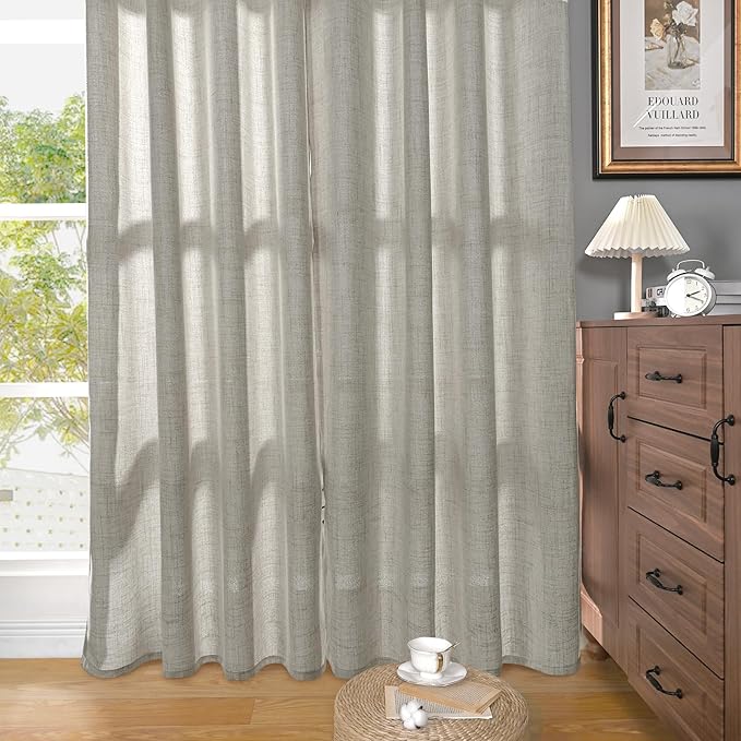 YoungsTex Dark Grey Linen Curtains 78 Inch Length for Living Room, Light Filtering Semi Sheer Window Drapes Rod Pocket Back Tab Curtain for Bedroom Office Farmhouse Country, 2 Panels, 52 X 78 Inch
