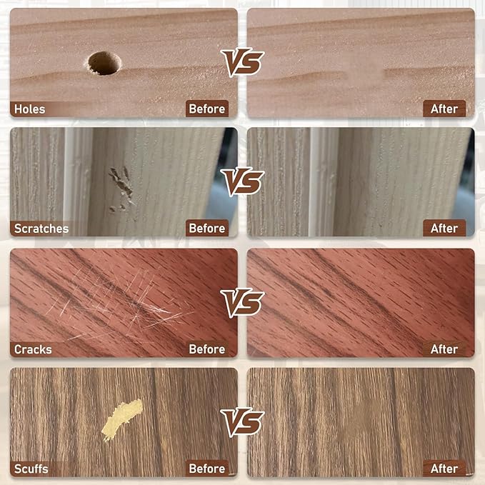 12 Colors Wood Filler Sticks Furniture Markers, Wood Floor Scratch Repair Kit for Repair Any Furniture Scratch, Scuffs, Cracks and Nail Holes on Wood Furniture, Floors, Doors, Cabinets, Tables