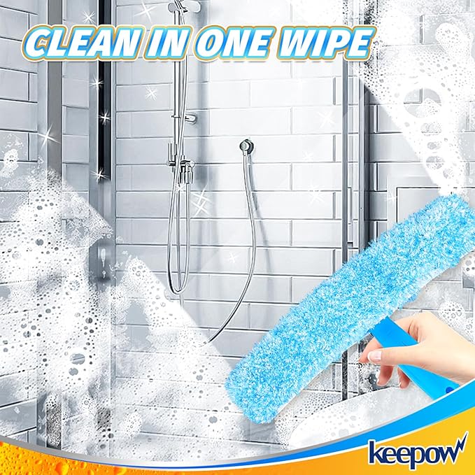 KEEPOW 14" Microfiber Window Scrubber Refill Replacement Compatible with MR.SIGA, Compatible with Ettore Professional Window Cleaning, Reusable & Washable Window Squeegee for Home (4 Pack)