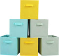 Stero Fabric Storage Bins 6 Pack Fun Colored Durable Storage Cubes with Handles Foldable Cube Baskets for Home, Kids Room, Closet and Toys Organization Cyan, Green, Yellow