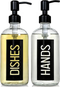 JASAI 2Pack 18OZ Glass Soap Dispenser, Black Stainless Steel Pump, Kitchen Dispenser with Classy Label, Refillable for Dishes