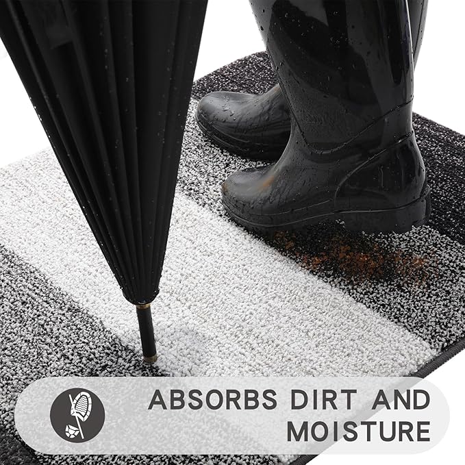 Kitinjoy Indoor Outdoor Door Mat, 48x32 Non-Slip Absorbent Dirt Trapper, Low-Profile Washable Inside Entrance Front Floor Mat, Sturdy Soft Entry Doormats for Entryway, Grey