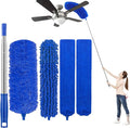 Microfiber Feather Duster 5-in-1 Kit for Dusting and Cleaning – 30–100" Extension Pole, Anti-Slip Grip, Bendable Washable Heads for Ceiling Fan, Furniture, Car (Blue)