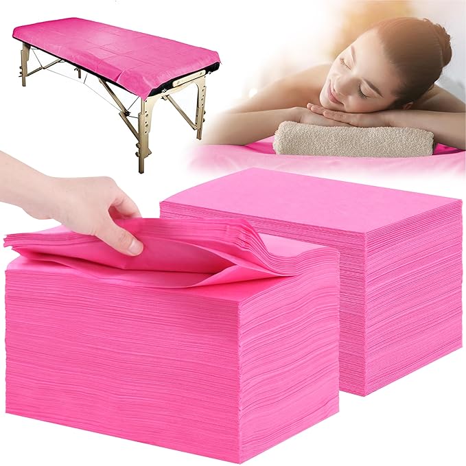 Disposable Bed Sheets 200 Pcs 31" x 71" Massage Table Sheets Non Woven Fabric SPA Bed Cover Breathable for Massage Beauty Tattoos(Pink)