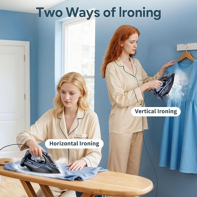 Steam Iron for Clothes Fast Heating, 1700W Iron Precision with Thermostat Dial, Ceramic Soleplate, Auto shutoff, Burst Steam, Self-Cleaning, 15.21oz Water Tank Ironing Clothes for Home, Blue