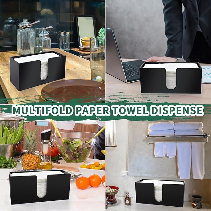 4Pack Black Acrylic Countertop Paper Towel Dispenser, Napkin Dispenser, Multifold Acrylic Paper Towel Dispenser for Z Fold C Fold Trifold Paper Towels for Bathroom Toilet Kitchen Restaurant (4)