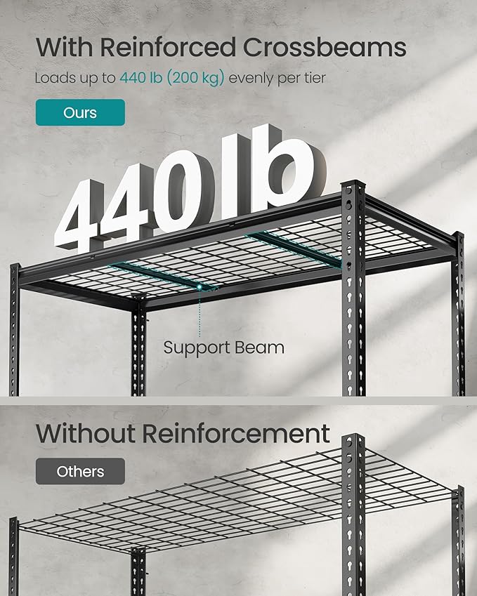 SONGMICS 5-Tier Storage Shelves, Heavy-Duty Garage Shelving, Adjustable Shelving Unit, Steel Shelf, Boltless Assembly, for Garage, 2,200 lb Load, 24 x 96 x 72 Inches, Ink Black UGLR454B02