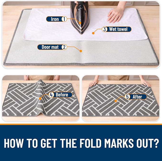 OLANLY Long Indoor Door Mat, 59x20 Inch, Dirt Resistant and Absorbent, Non-Slip Rubber Backing Floor Mats, Easy Clean Low-Profile Doormat for Entryway, Front Door, and Inside Entrance, Grey