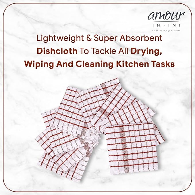 AMOUR INFINI Kitchen Dish Cloths Set of 8 - Ultra Soft, Highly Absorbent, Quick-Drying Terry Cotton Dishcloths 12"x12" Inch Wash & Cleaning Cloths for Kitchen & Dishwashing (Rust)