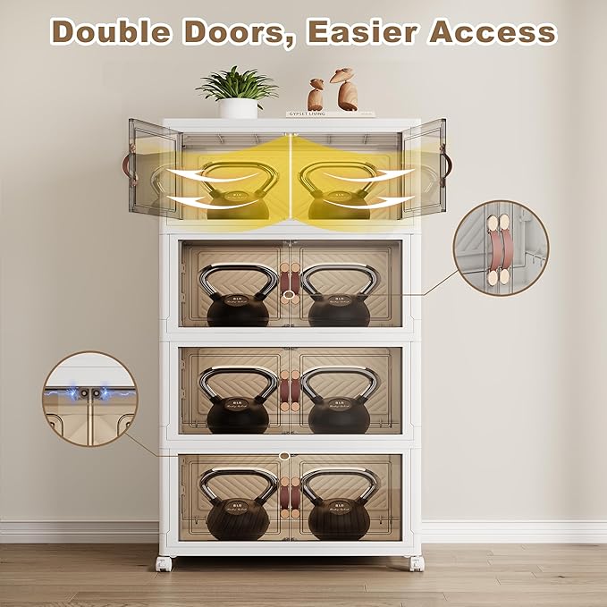 SAILUN 308QT Extra Large Collapsible Storage Bins with Wheels and Lid, Stackable Storage Bins Open Closet Organizers and Storage Storage Containers Drawers,23.6" L × 15" W × 54.5" H（4 Pack）
