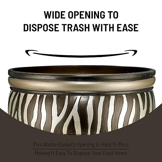 Decorative Trash Can for Bathroom, Office & Bedroom - 2.1 Gallons Stylish & Small Trash Can for Dorms, Desktop & Restroom - Chic Waste Basket for Compact Spaces, Safari Stripes