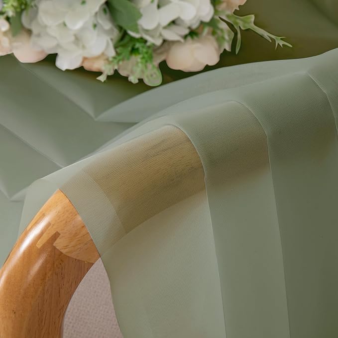 Chyhomenyc Sheer Curtains Tiers 42W x 24L Inches 2 Pieces Set, Light Filtering Small Curtains, Short Bathroom Living Room Cafe Basement Voile Window Curtain, Rod Pocket, Sage Green