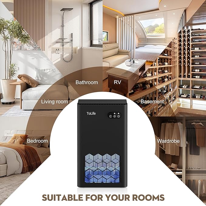ToLife Dehumidifier for Home, 1000 sq.ft Dehumidifiers for Basement Bedroom Bathroom with 95 OZ Water Tank, Auto Shut Off 7 Colors LED Light, Black