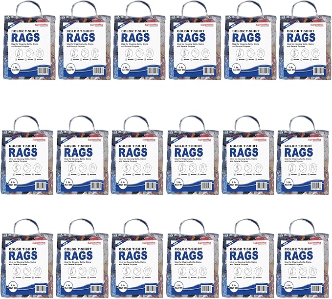 Premium Color Knit Cleaning Rags (1 lb. Bag - Pack of 24) – Shop Rags Bulk for Workshops, Mechanics, Painters, and Home Use, Multipurpose Cotton T-Shirt Rags